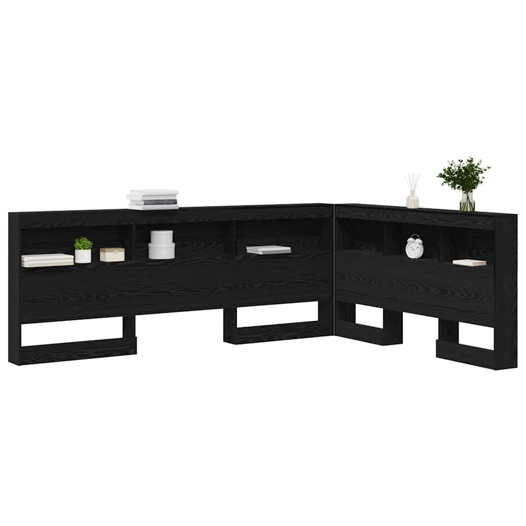 Opberghoofdbord met plank met hoofdeinde met opslag Zwart eiken 160 cm Bewerkt hout