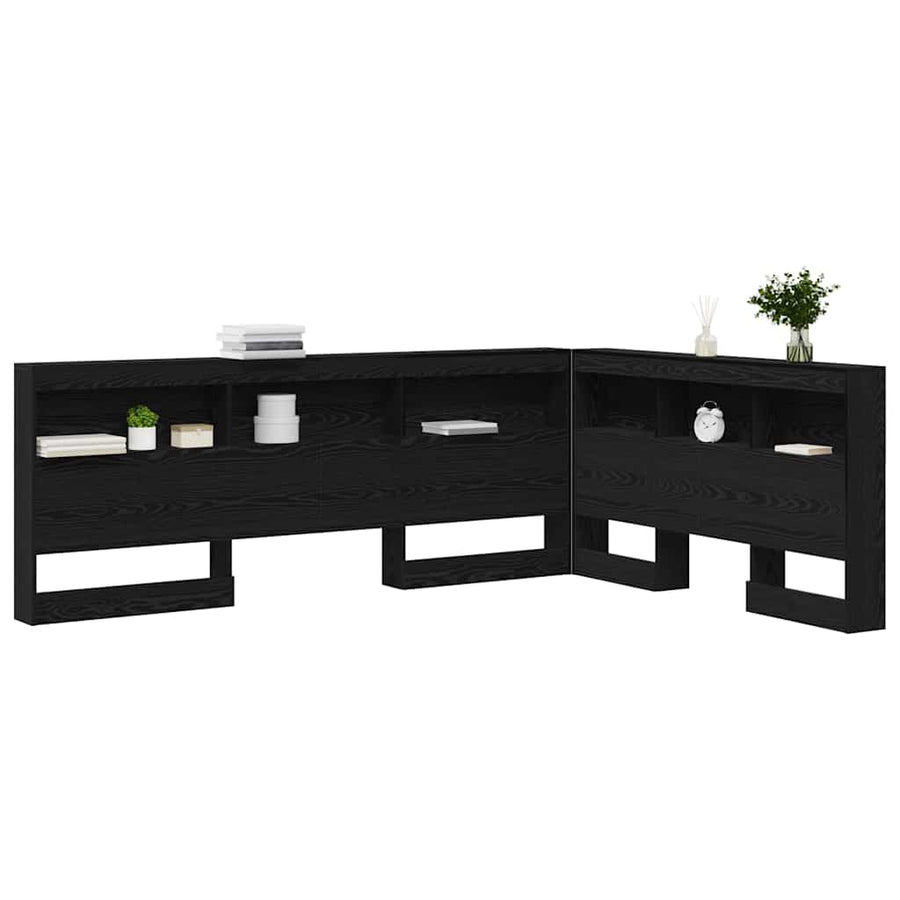 Opberghoofdbord met plank met hoofdeinde met opslag Zwart eiken 160 cm Bewerkt hout