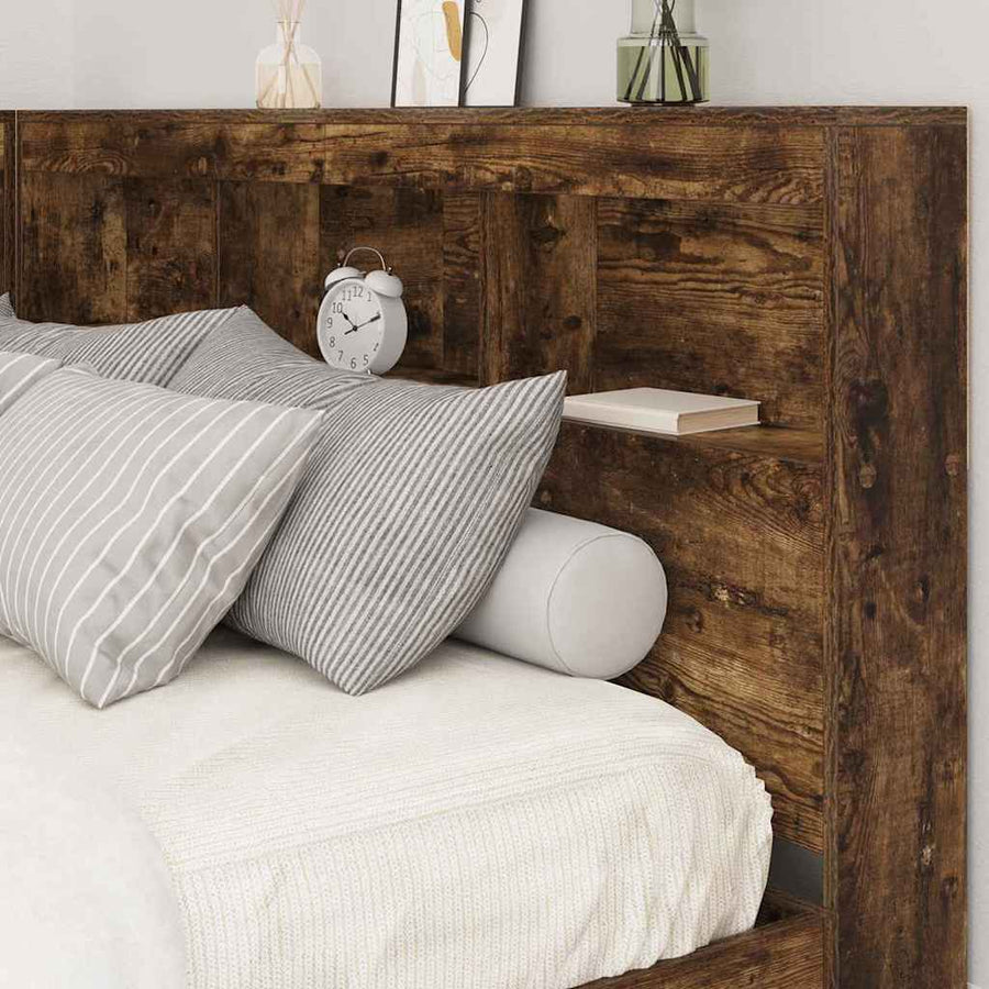 Opberghoofdbord Met Plank 160 Cm Bewerkt Hout Gerookt Eiken 160 x 200 cm