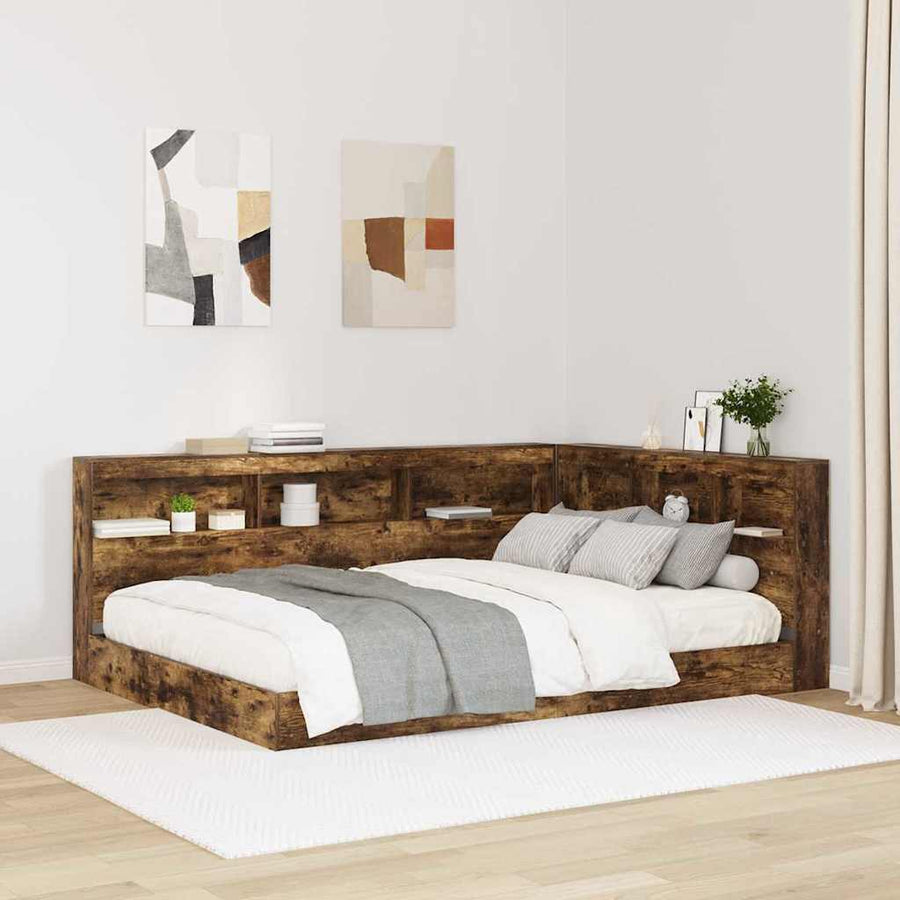 Opberghoofdbord Met Plank 160 Cm Bewerkt Hout Gerookt Eiken 160 x 200 cm