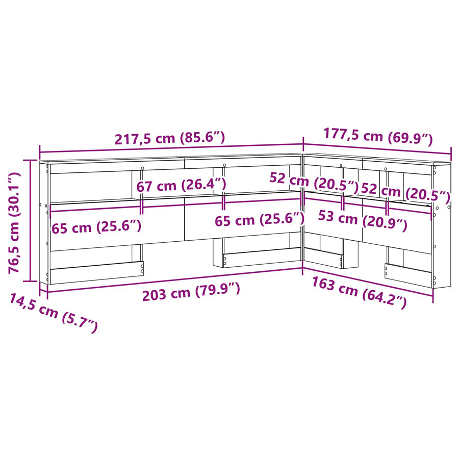 Opberghoofdbord Met Plank 160 Cm Bewerkt Hout 160 x 200 cm