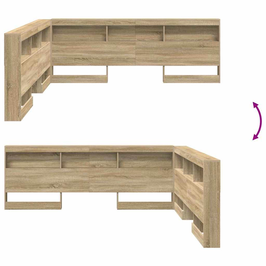 Opberghoofdbord met plank met hoofdeinde met opslag Sonoma eiken 180 cm Bewerkt hout