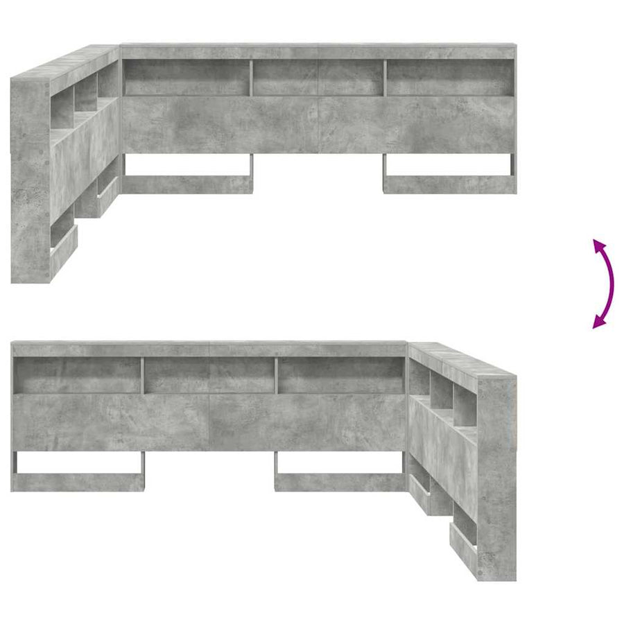 Opberghoofdbord Met Plank 180 Cm Bewerkt Hout Betongrijs 180 x 200 cm