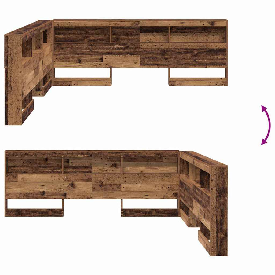 Opberghoofdbord met plank met hoofdeinde met opslag Oud hout 180 cm Bewerkt hout