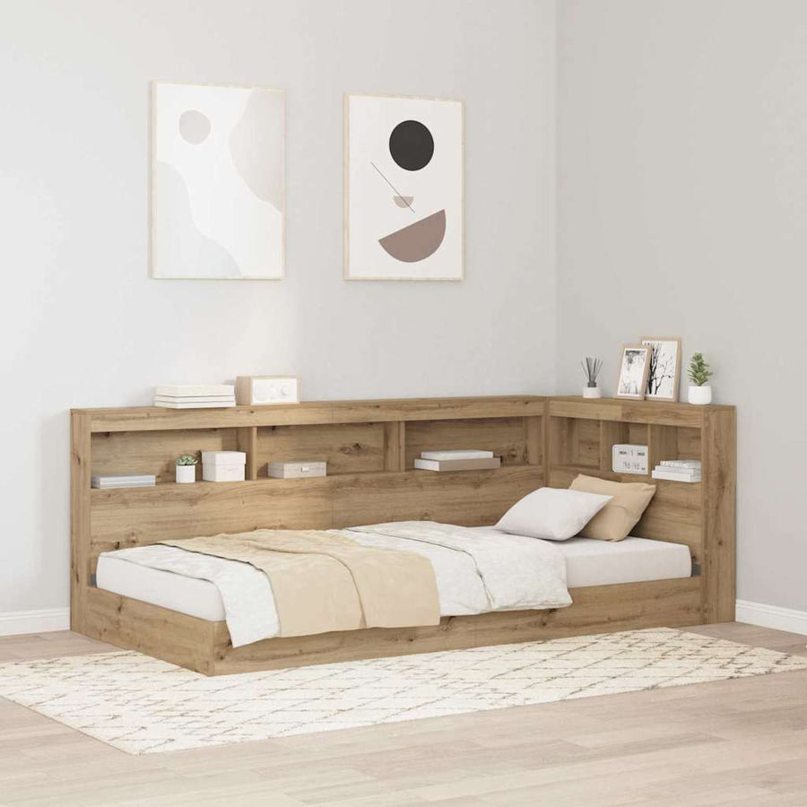 Opberghoofdbord artisanaal eikenkleurig 90 cm Bewerkt hout