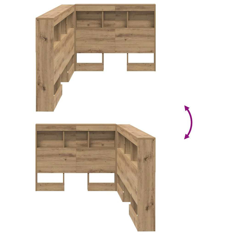 Opberghoofdbord artisanaal eikenkleurig 90 cm Bewerkt hout