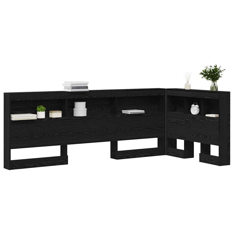 Opberghoofdbord met plank met hoofdeinde met opslag Zwart eiken 75 cm Bewerkt hout