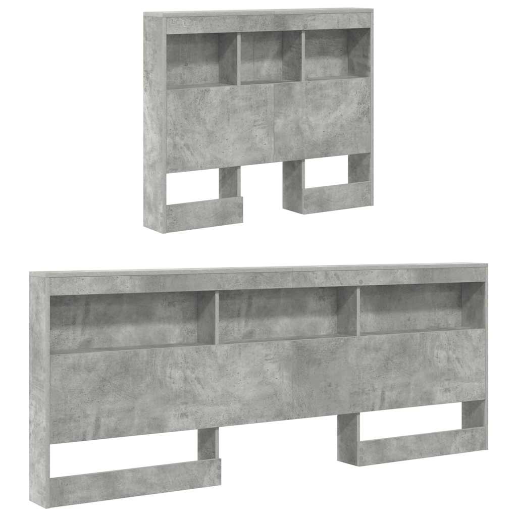 Opberghoofdbord Met Plank Beton Grijs 75 Cm Bewerkt Hout 75 x 190 cm