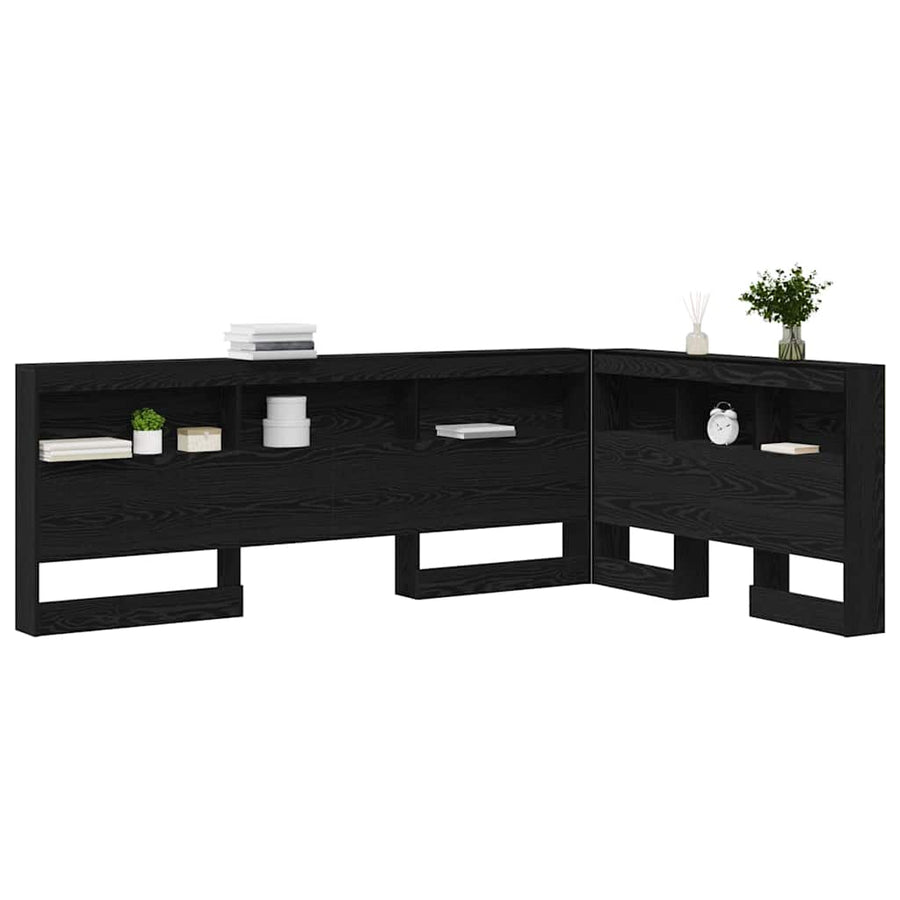 Opberghoofdbord met plank met hoofdeinde met opslag Zwart eiken 120 cm Bewerkt hout