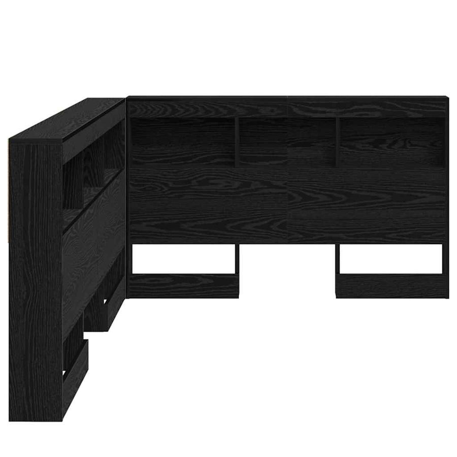 Opberghoofdbord met plank met hoofdeinde met opslag Zwart eiken 120 cm Bewerkt hout