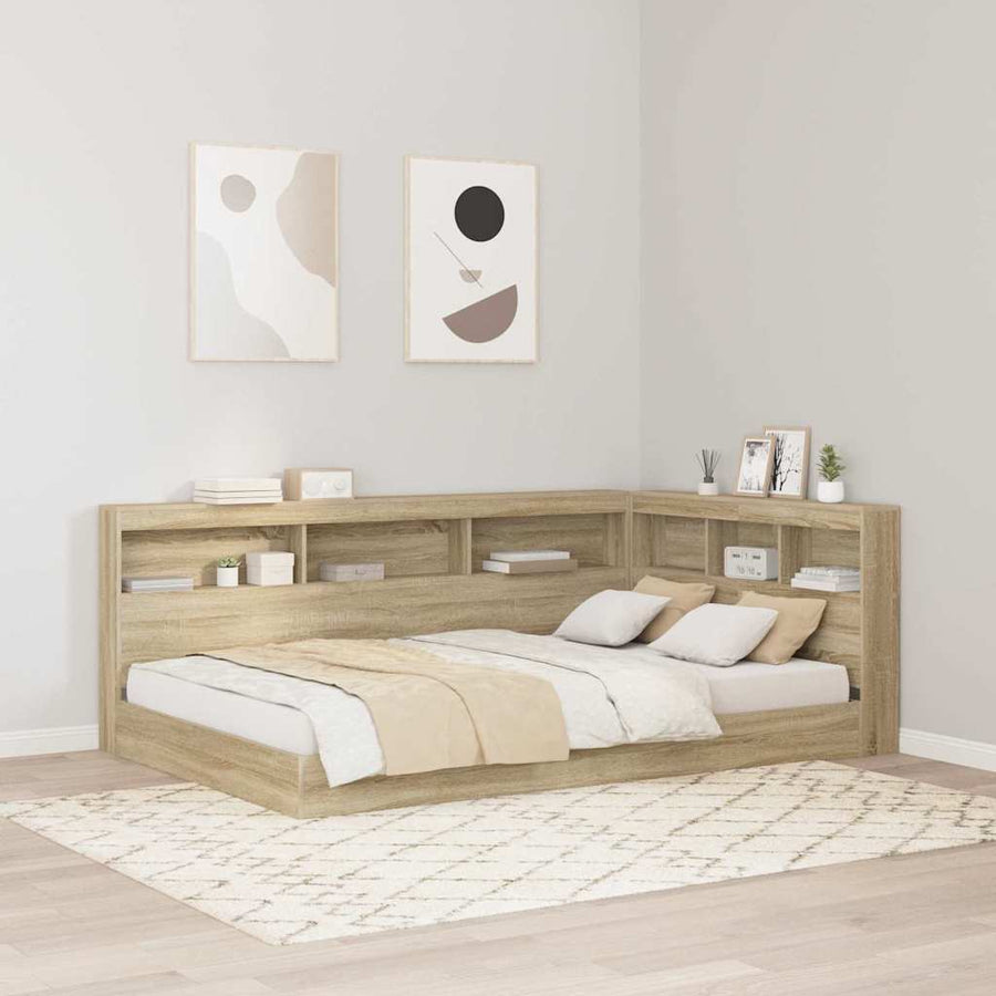 Opberghoofdbord met plank met hoofdeinde met opslag Sonoma eiken 120 cm Bewerkt hout