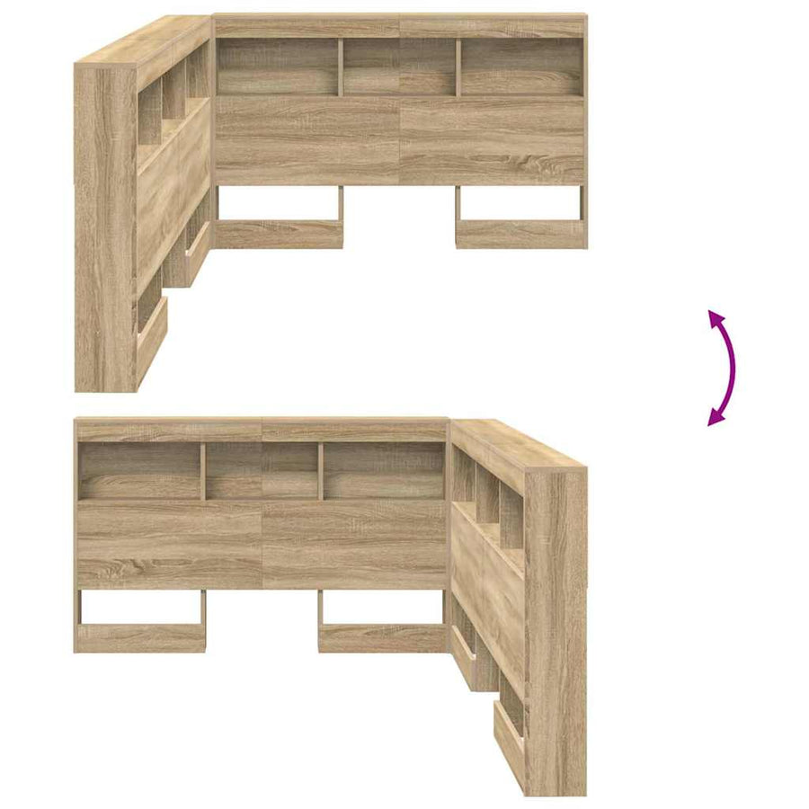 Opberghoofdbord met plank met hoofdeinde met opslag Sonoma eiken 120 cm Bewerkt hout