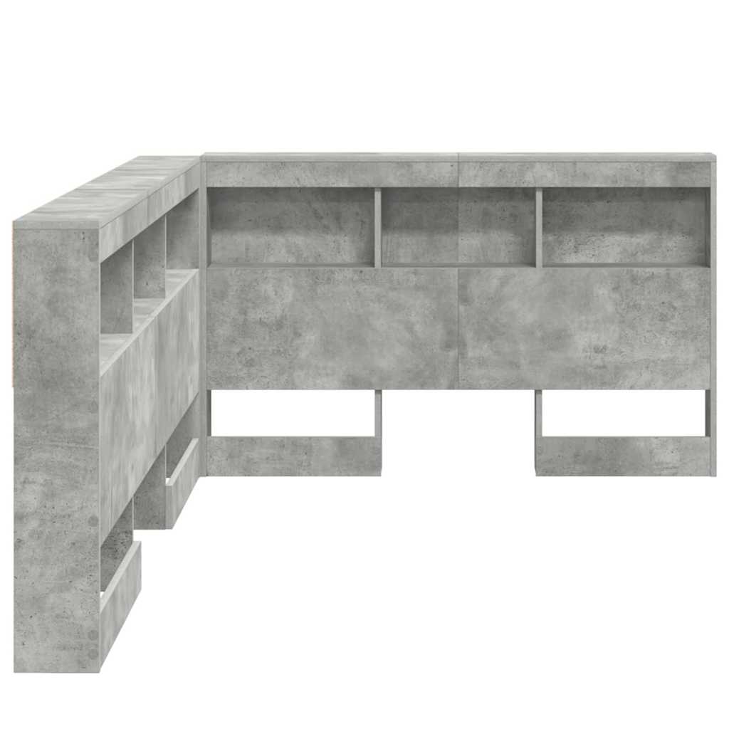 Opberghoofdbord met plank met hoofdeinde met opslag Betongrijs 120 cm Bewerkt hout