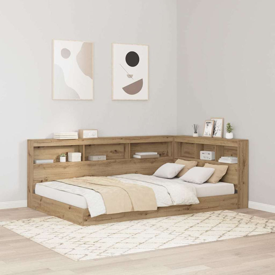Opberghoofdbord artisanaal eikenkleurig 120 cm Bewerkt hout