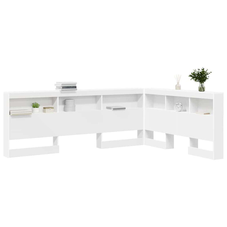 Opberghoofdbord met plank met hoofdeinde met opslag Wit 135 cm Bewerkt hout
