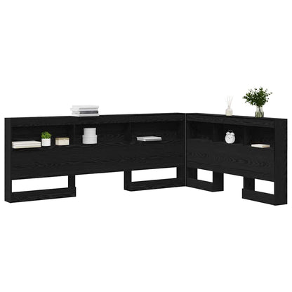 Opberghoofdbord met plank met hoofdeinde met opslag Zwart eiken 135 cm Bewerkt hout