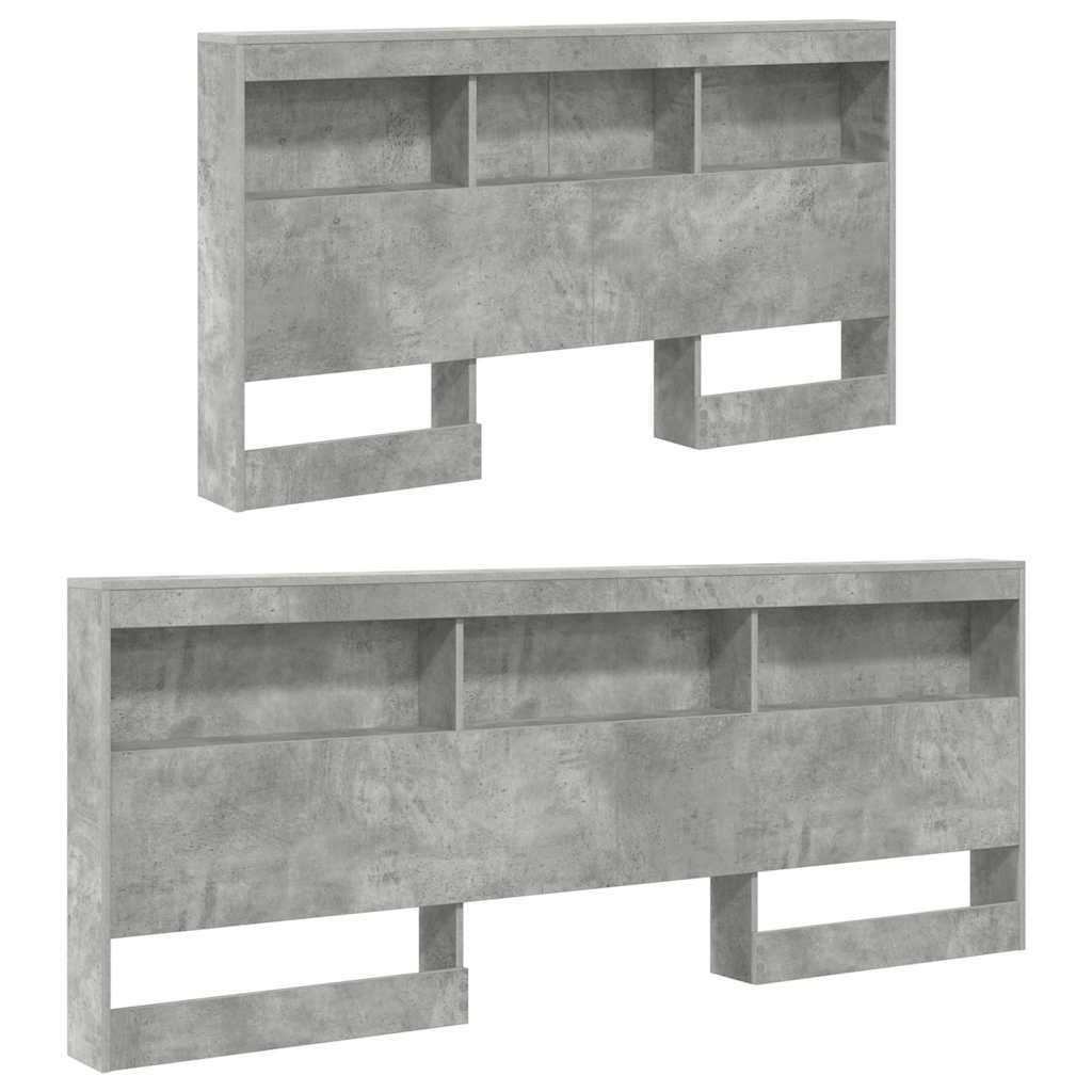 Opberghoofdbord met plank met hoofdeinde met opslag Betongrijs 135 cm Bewerkt hout