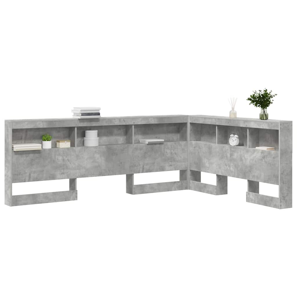 Opberghoofdbord met plank met hoofdeinde met opslag Betongrijs 135 cm Bewerkt hout