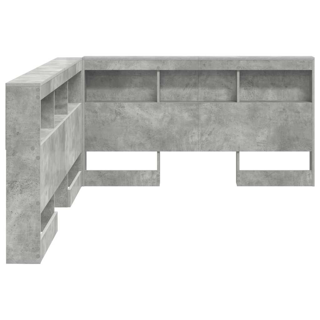 Opberghoofdbord met plank met hoofdeinde met opslag Betongrijs 135 cm Bewerkt hout