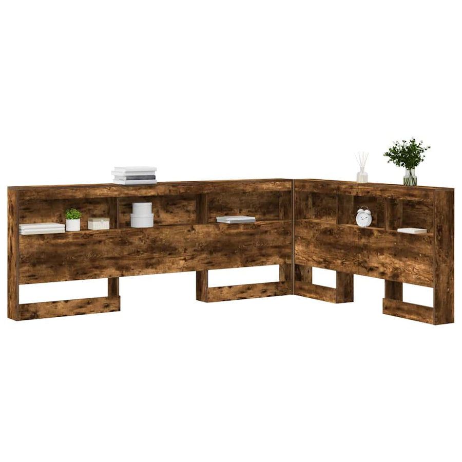 Opberghoofdbord met plank Gerookt eiken 135 cm Bewerkt hout