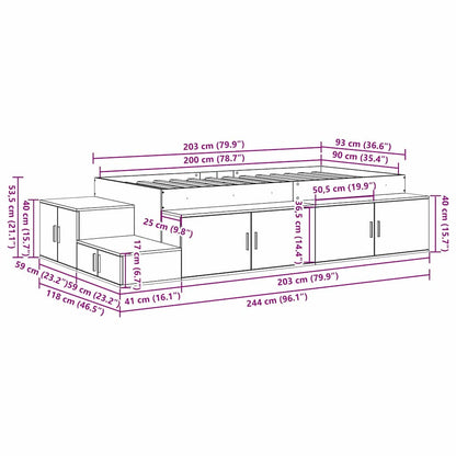 Opbergbedframe Beton Grijs 244 X 118 X 53.5 Cm Bewerkt Hout 90 x 200 cm