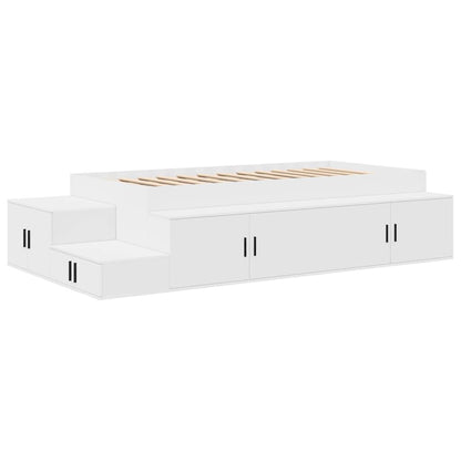 Opbergbedframe Wit 80 cm Bewerkt hout