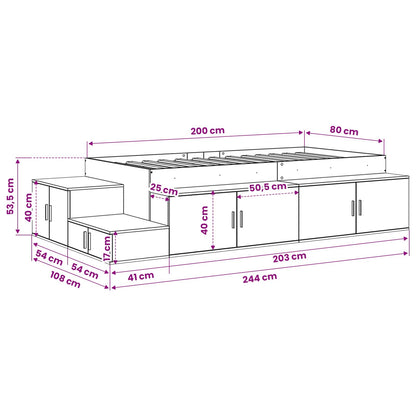 | Opbergbedframe | met opslag Sonoma Eiken 80 cm Bewerkt hout