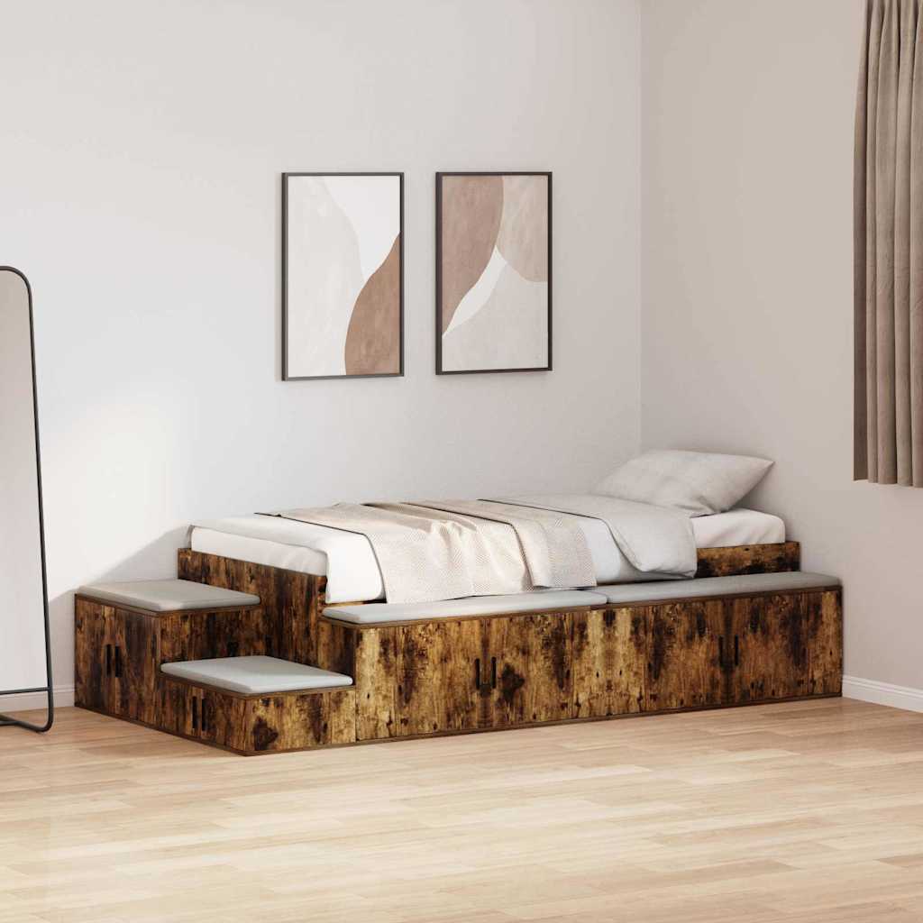 | Opbergbedframe | met opslag Gerookt eiken 80 cm Bewerkt hout
