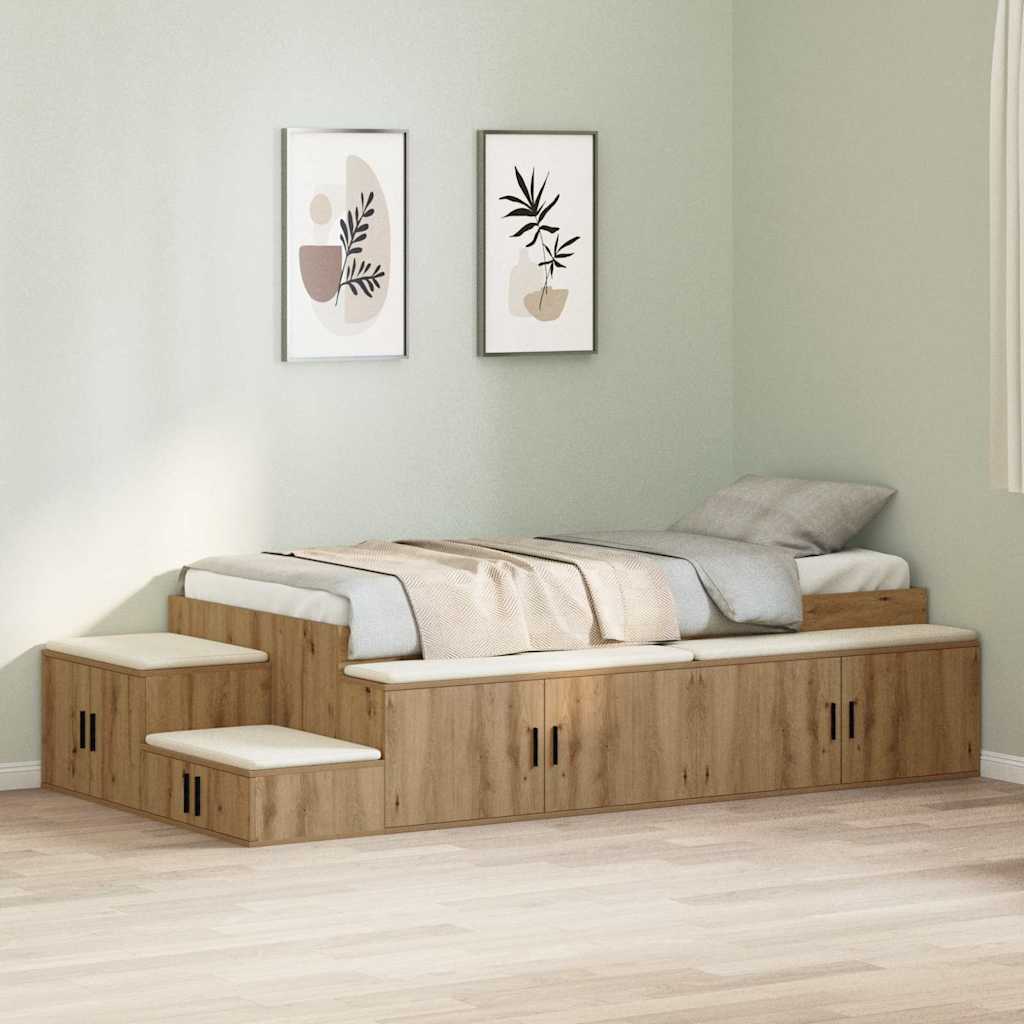 | Opbergbedframe | met opslag Artisan Eiken 80 cm Bewerkt hout