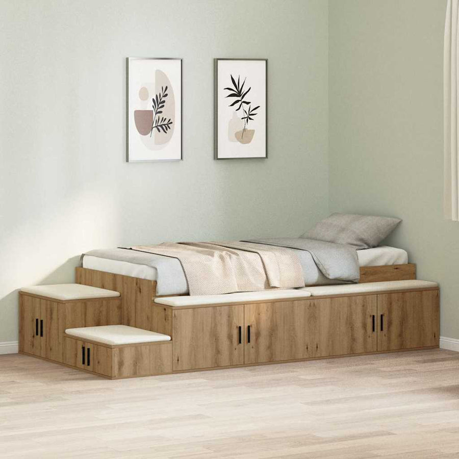 | Opbergbedframe | met opslag Artisan Eiken 80 cm Bewerkt hout