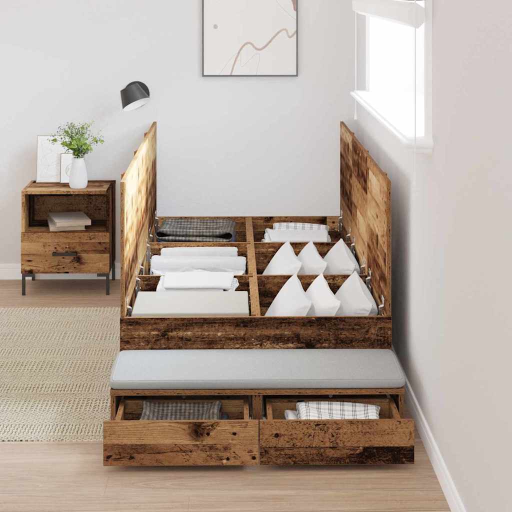 Opbergbedframe met lade met opslag Oud Hout 80 cm Bewerkt hout