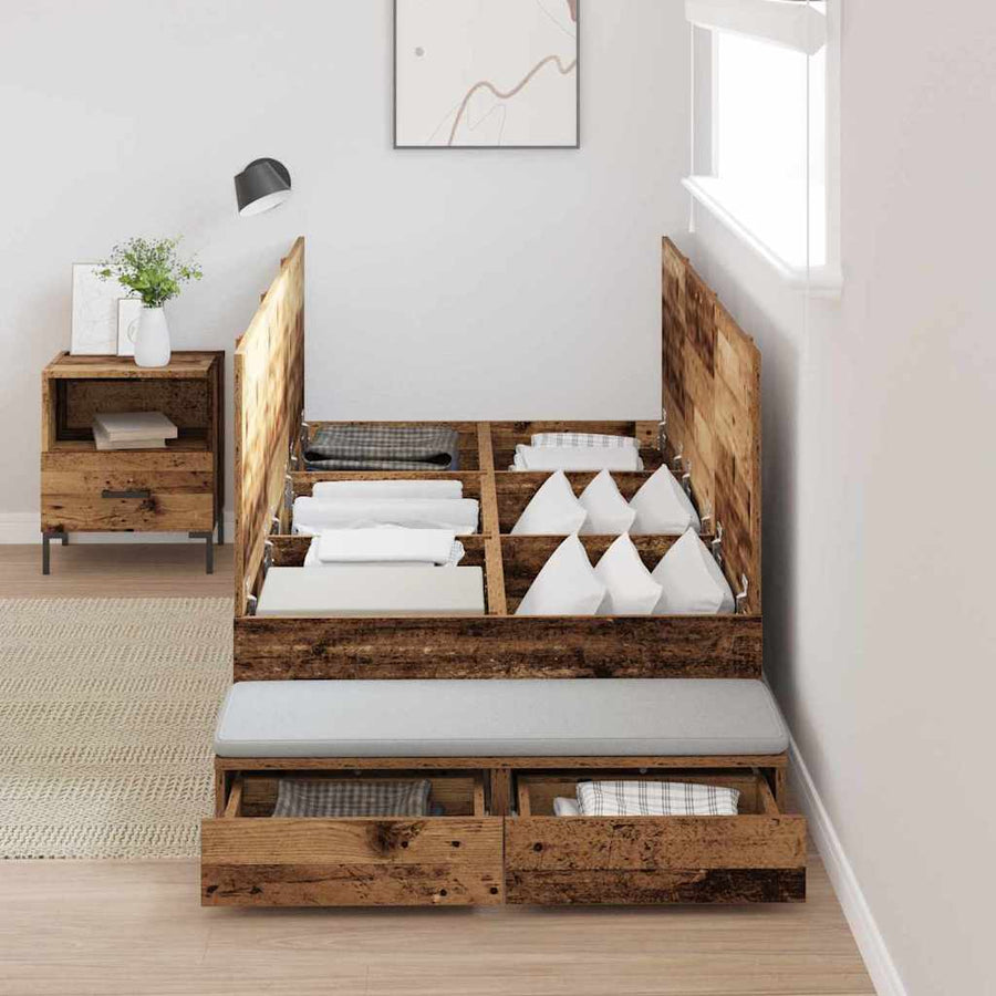 Opbergbedframe met lade met opslag Oud Hout 80 cm Bewerkt hout