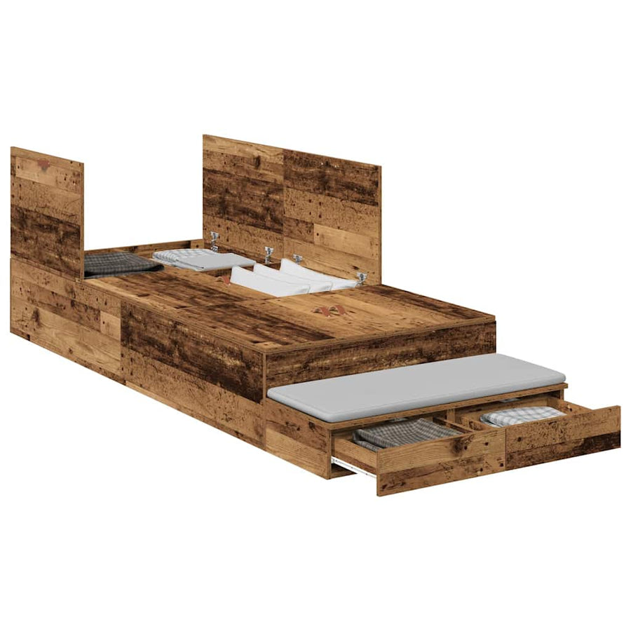Opbergbedframe met lade met opslag Oud Hout 80 cm Bewerkt hout