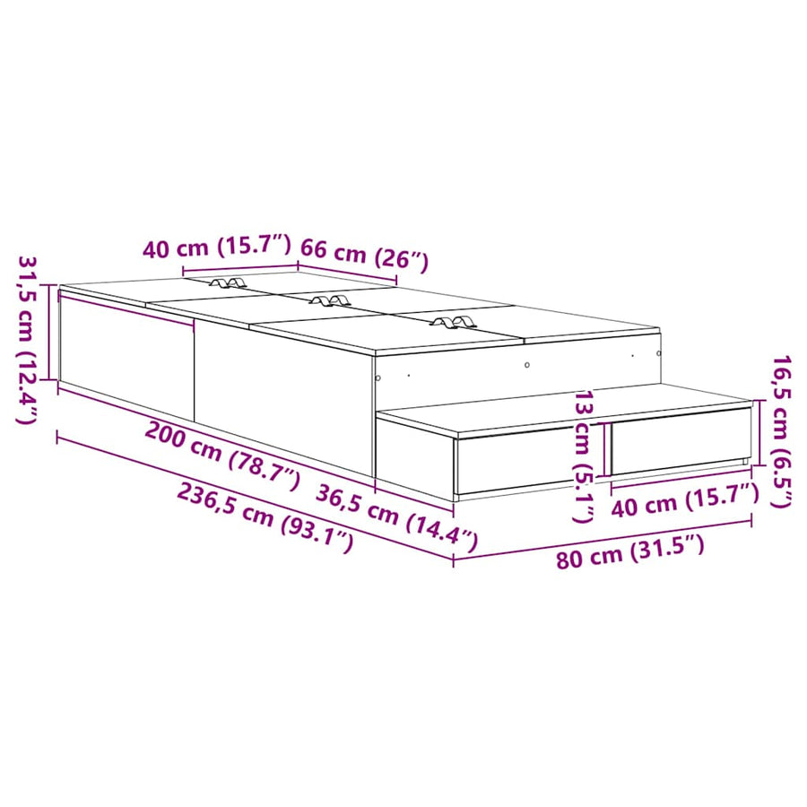 Opbergbedframe met lade met opslag Oud Hout 80 cm Bewerkt hout