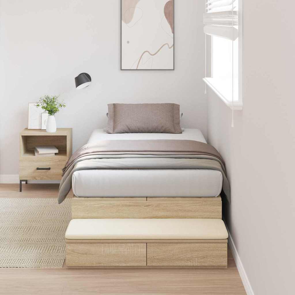 Opbergbedframe met lade Sonoma Eiken 90 cm Bewerkt hout
