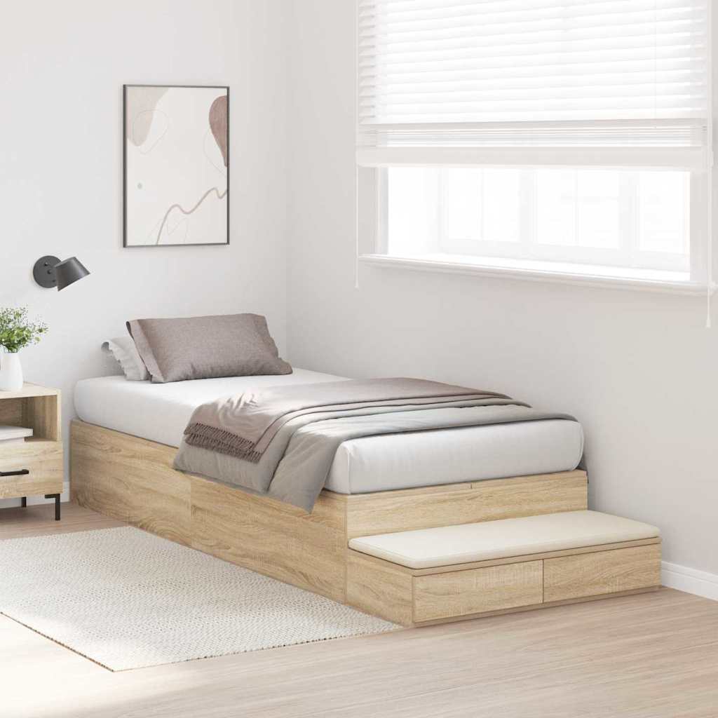 Opbergbedframe met lade Sonoma Eiken 90 cm Bewerkt hout
