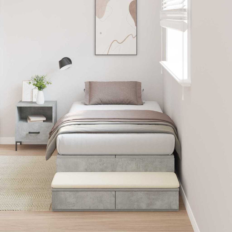 Opbergbedframe met lade Beton Grijs 90 cm Bewerkt hout