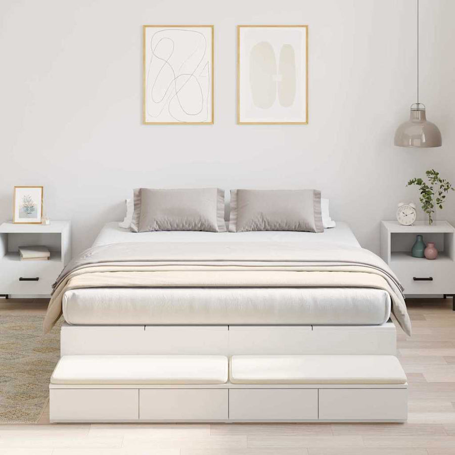 Opbergbedframe met lade met opslag Wit 160 cm Bewerkt hout
