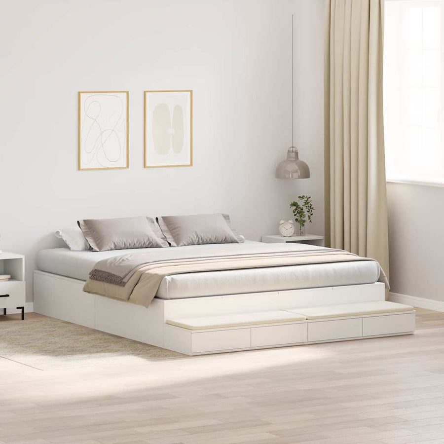 Opbergbedframe met lade met opslag Wit 180 cm Bewerkt hout