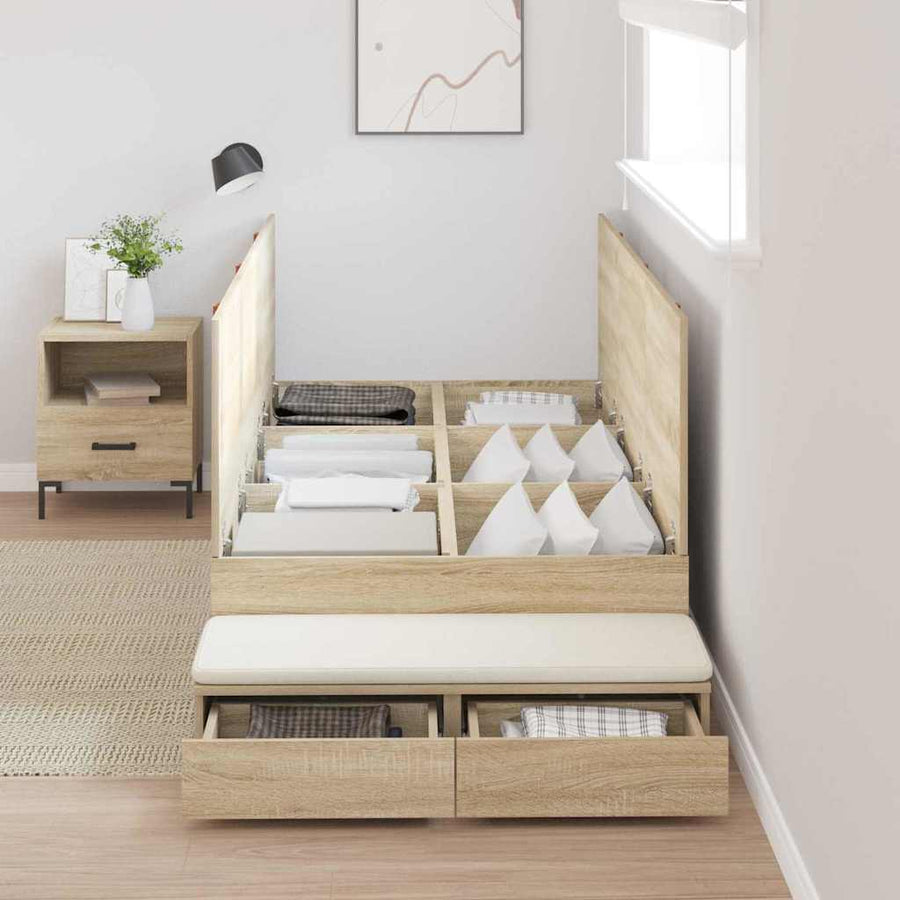 Opbergbedframe met lade Sonoma Eiken 90 cm Bewerkt hout