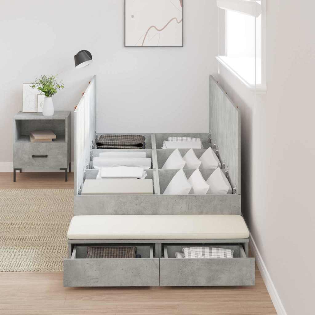 Opbergbedframe met lade Beton Grijs 90 cm Bewerkt hout