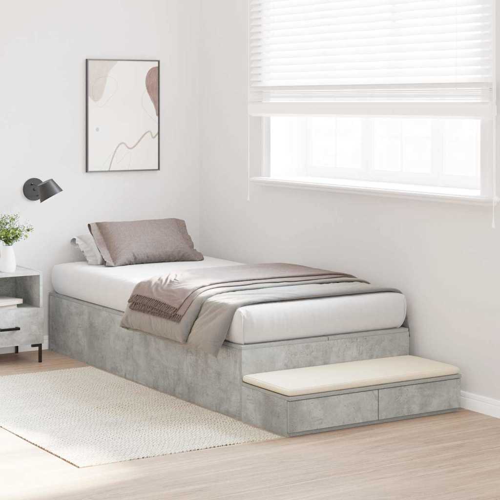 Opbergbedframe met lade Beton Grijs 90 cm Bewerkt hout