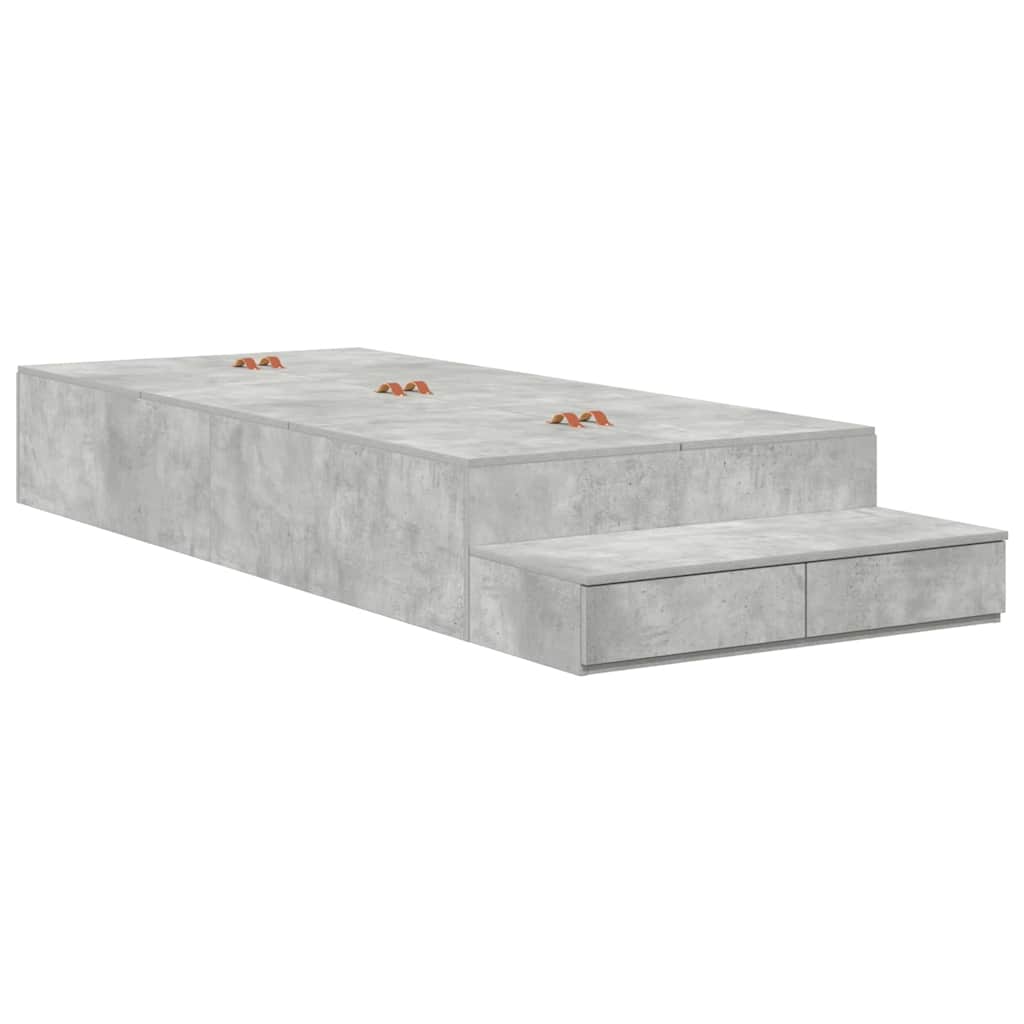 Opbergbedframe met lade Beton Grijs 90 cm Bewerkt hout