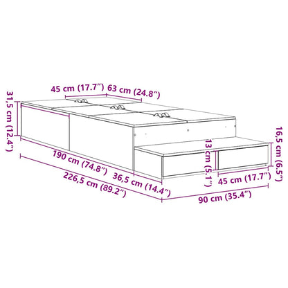 Opbergbedframe met lade Beton Grijs 90 cm Bewerkt hout