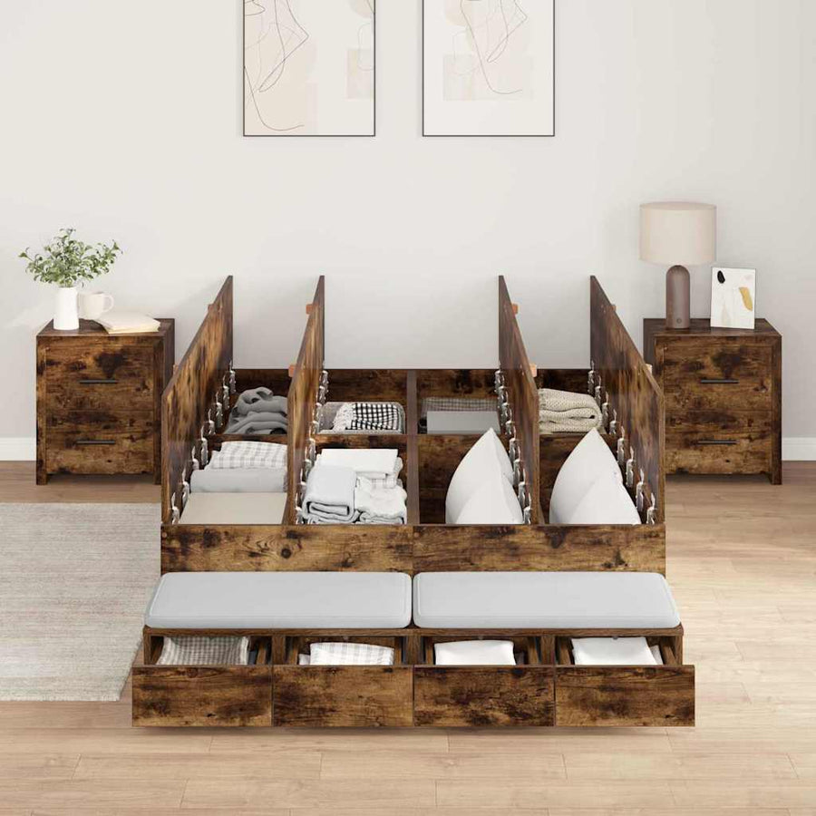 Opbergbedframe met lade Gerookt eiken 120 cm Bewerkt hout