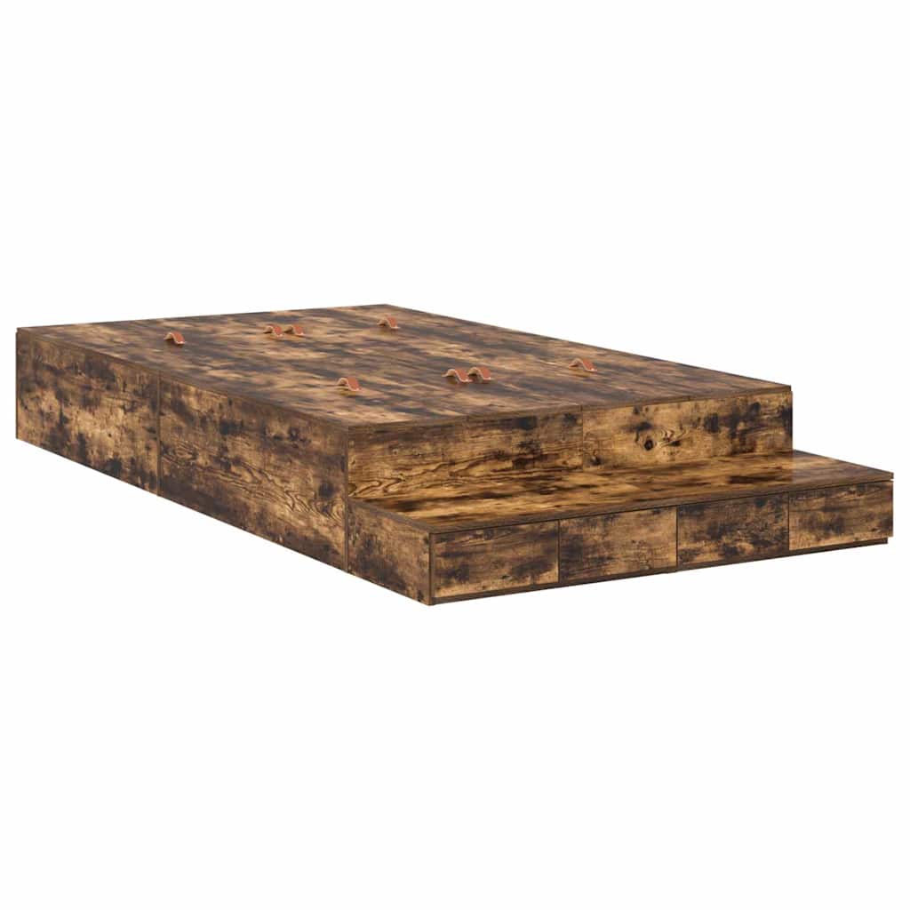 Opbergbedframe met lade Gerookt eiken 120 cm Bewerkt hout