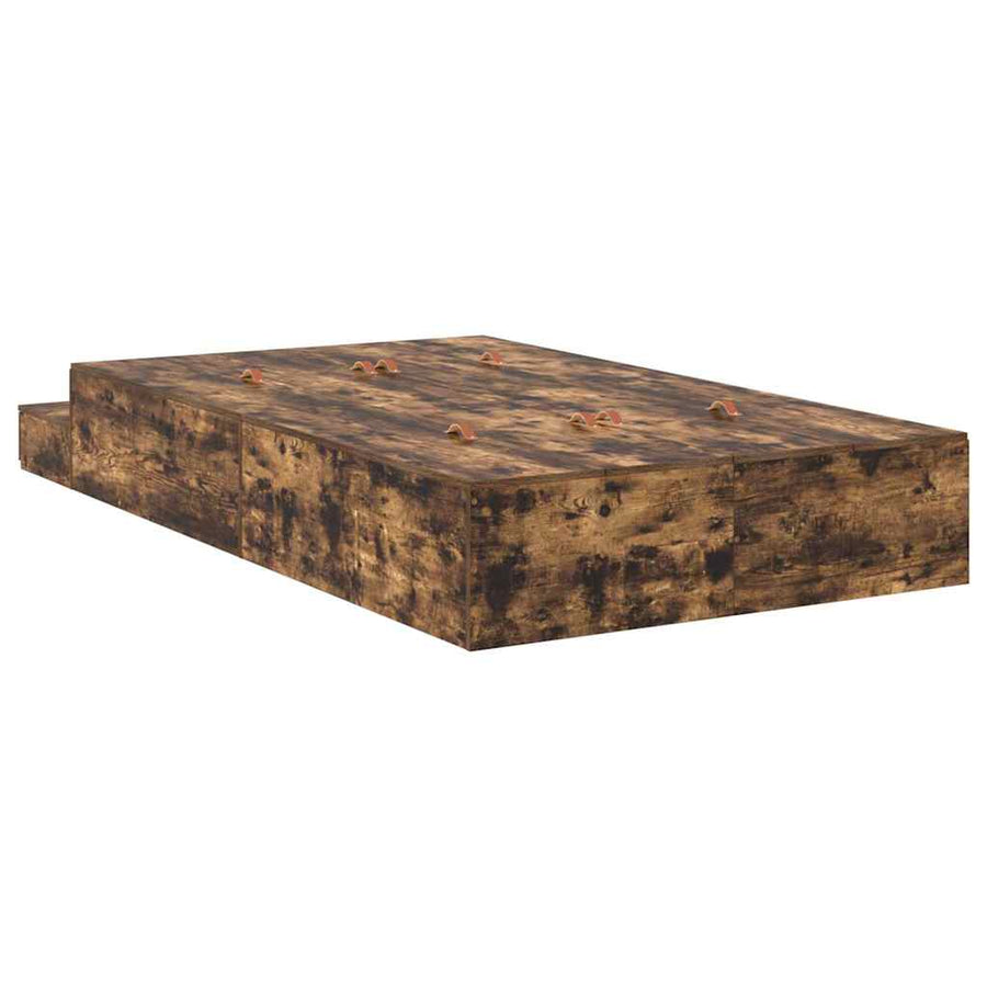 Opbergbedframe met lade Gerookt eiken 120 cm Bewerkt hout