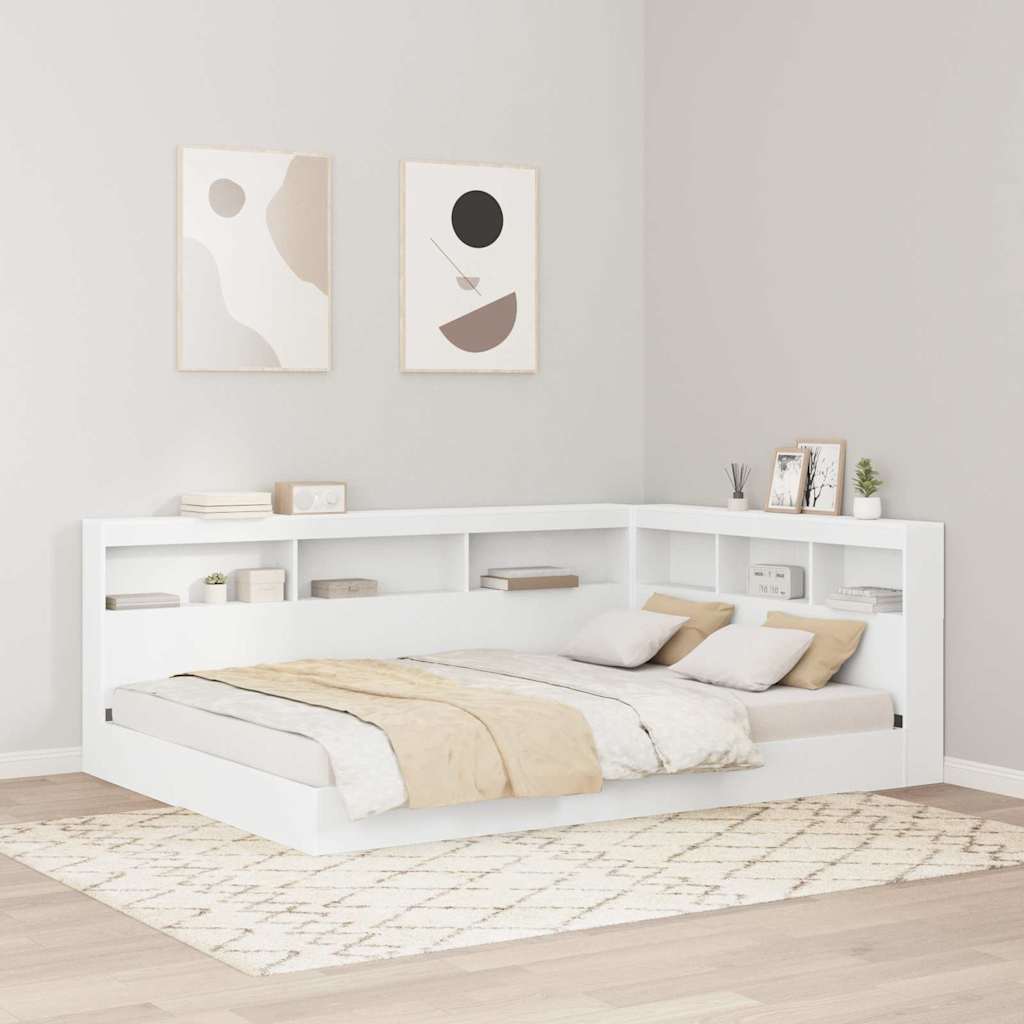 Boekenkast Bed met plank 2 pcs Wit 140 x 200 cm Bewerkt hout