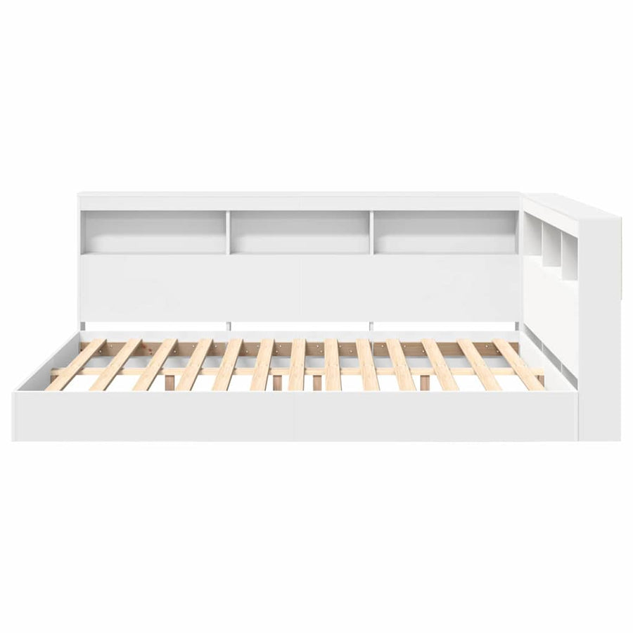 Boekenkast Bed met plank 2 pcs Wit 140 x 200 cm Bewerkt hout