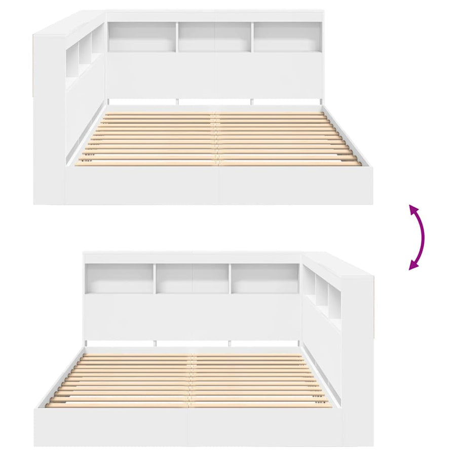 Boekenkast Bed met plank 2 pcs Wit 140 x 200 cm Bewerkt hout